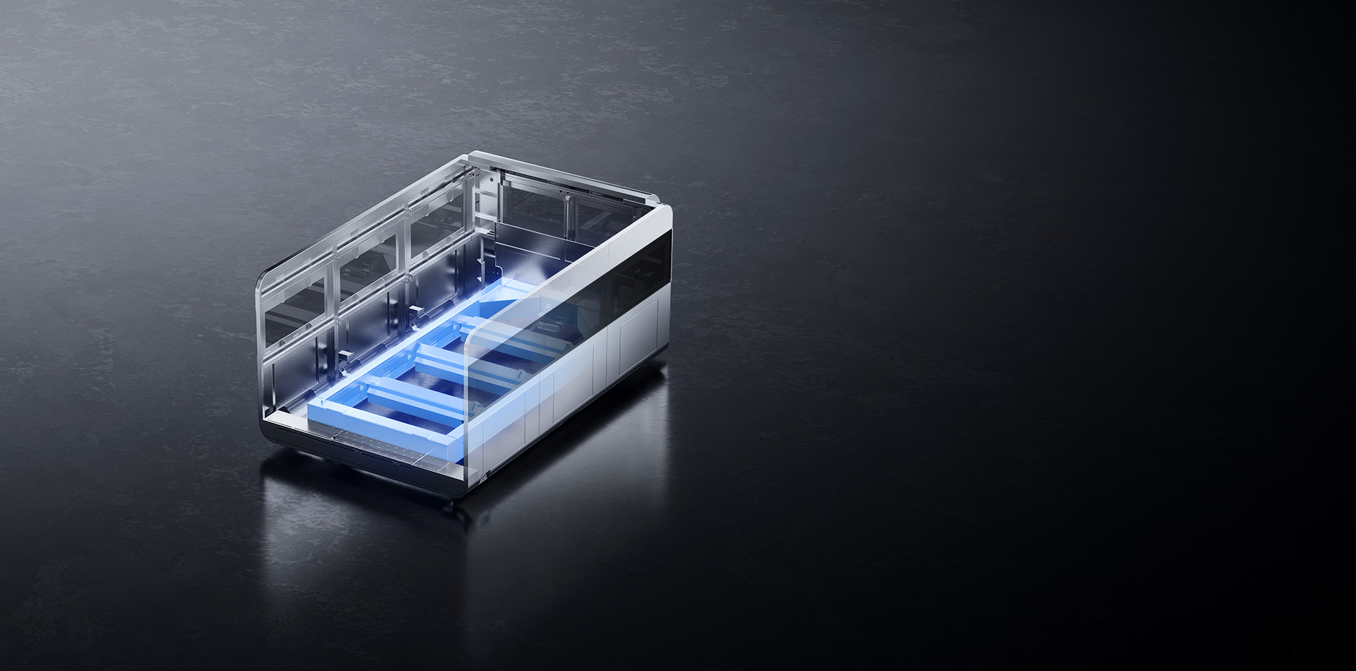 Low-center-of-gravity welded bed for high-speed sheet metal laser cutting